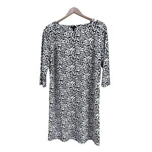 Talbots Dress Womens XP Petite Black White Shift 3/4 Sleeve Stretch Button